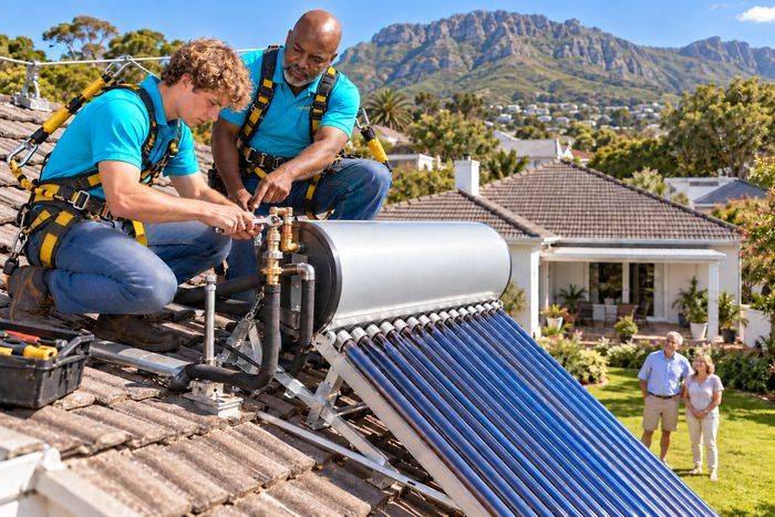 Solar geyser installation on a Southern Suburbs roof